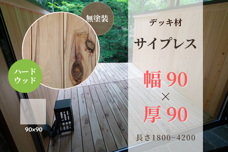 天然木材.com】サイプレス・デッキ材(4面プレーナー・面取り)フラット 